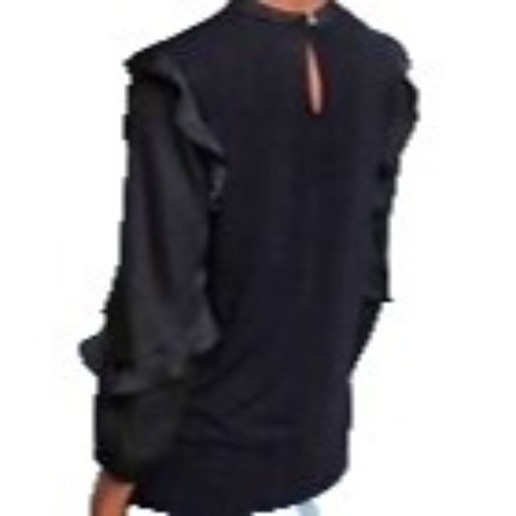 Dolan Black Ruffled Trim Keyhole Blouse S - Picture 3 of 13